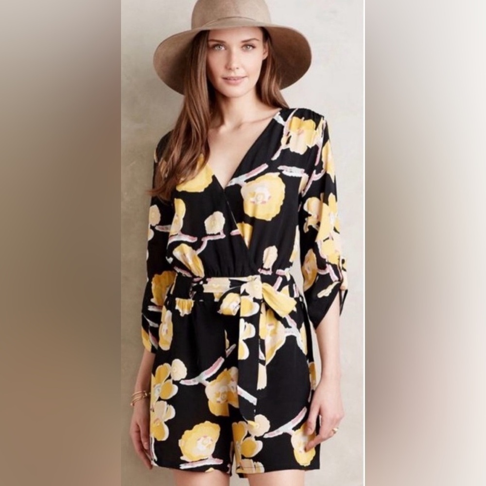 Elevenses Black and Yellow Floral Romper